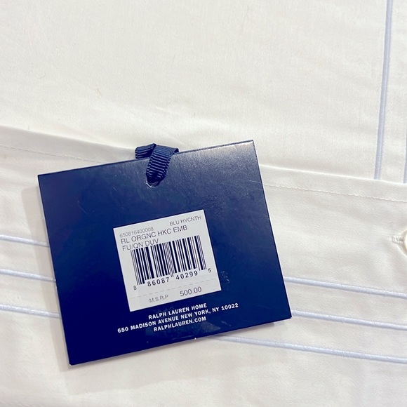 Ralph Lauren Organic Handkerchief Duvet Cover, Queen, White/Blue New w/Tag $500 - Picture 2 of 4